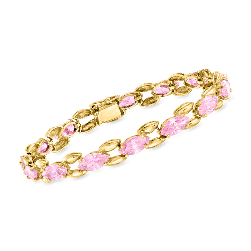 14kt yellow gold bracelet with oval pink stones and link setting