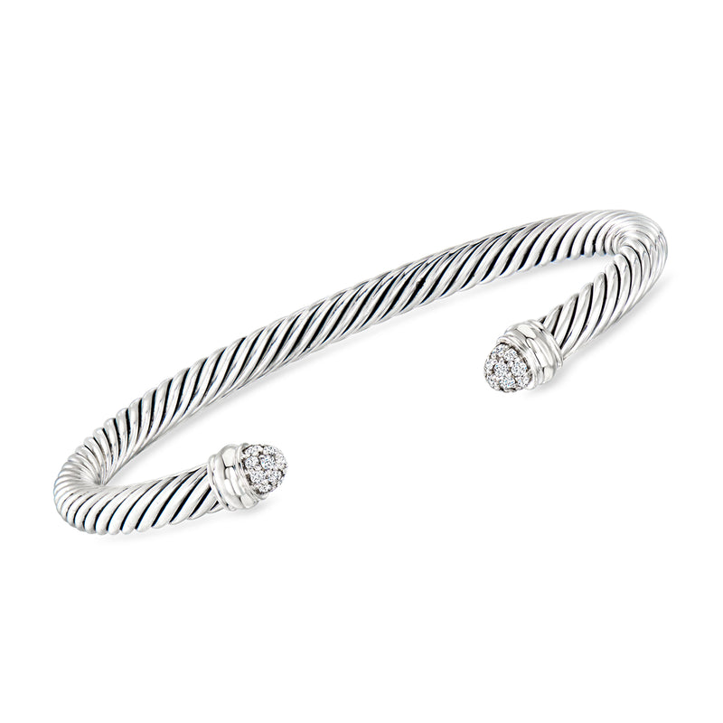 David Yurman sterling silver twisted cuff bracelet with diamond ends