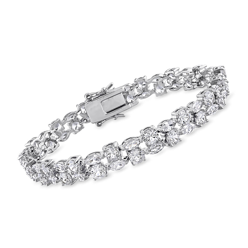Sterling silver tennis bracelet with simulated white sapphire round stones