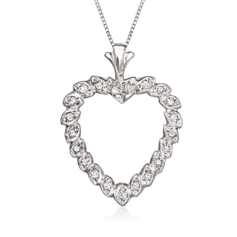 Vintage diamond heart pendant necklace in white gold