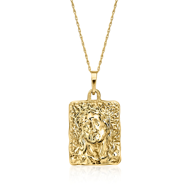 14kt yellow gold Jesus pendant necklace with square portrait pendant on chain