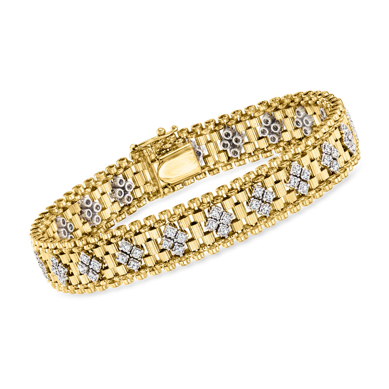 Vintage 14k yellow gold diamond bracelet with square geometric settings