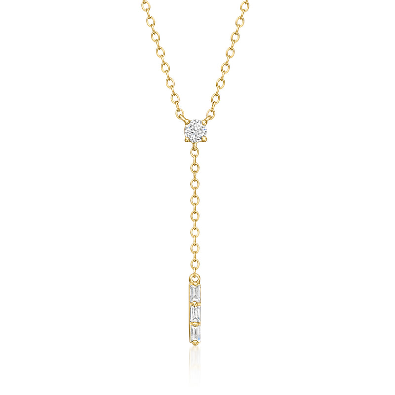 14kt yellow gold Y-necklace with small lab-grown diamond pendant and chain links