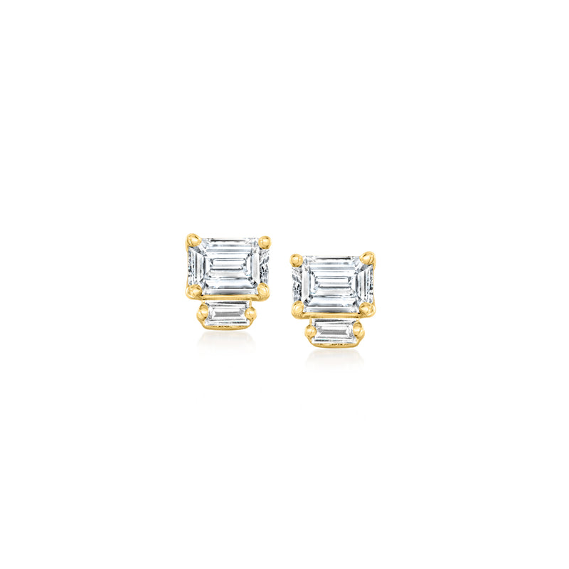Tiered diamond post earrings in 14kt yellow gold with baguette-cut lab-grown stones