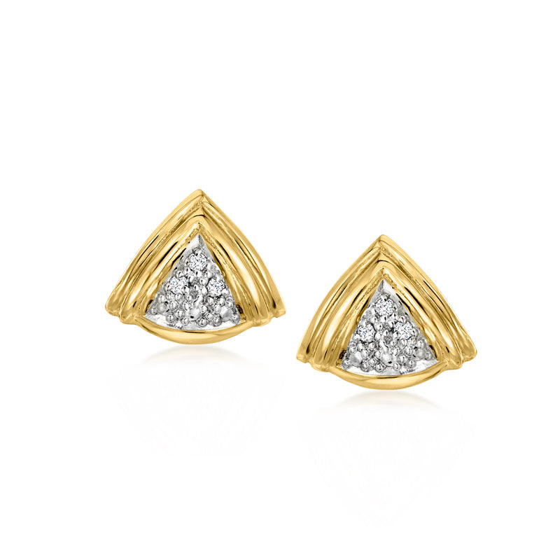 Vintage diamond pyramid stud earrings in 18k yellow gold, triangular bezel design