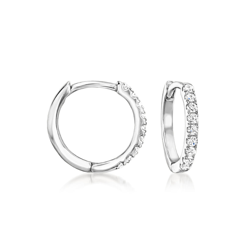 Sterling silver diamond huggie hoop earrings with pavé front and charm-compatible hinge