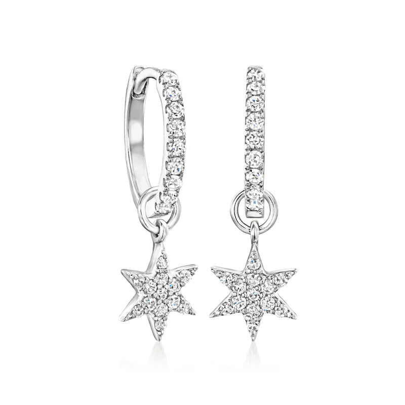 Sterling silver diamond huggie hoop earrings with star charms