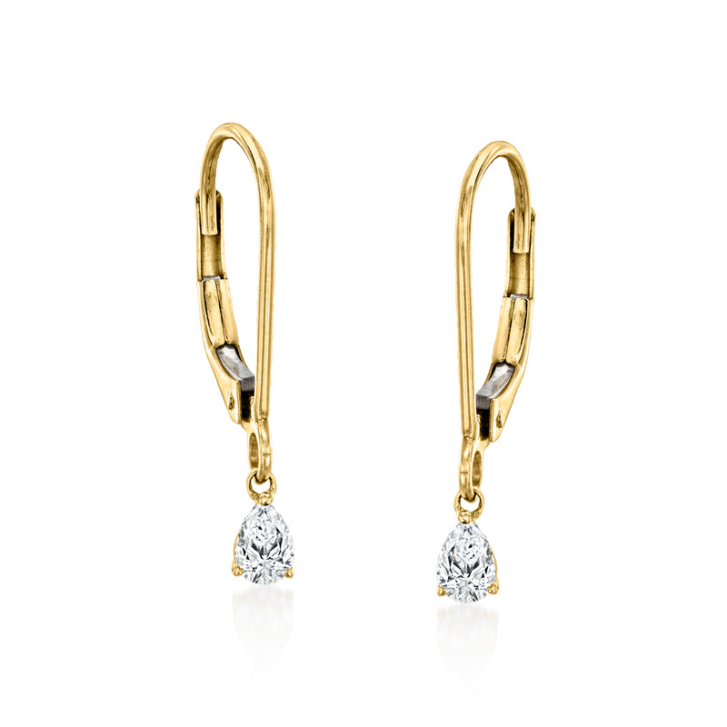 14kt yellow gold diamond drop leverback earrings with pear-cut stones, 0.20 ct t.w.