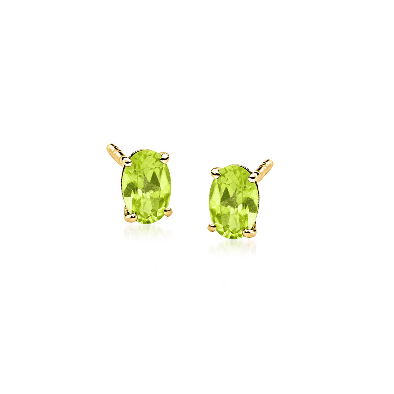 Oval peridot stud earrings, oval green gemstones in 14kt yellow gold