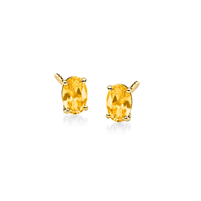 Oval citrine stud earrings in 14kt yellow gold, yellow gemstones
