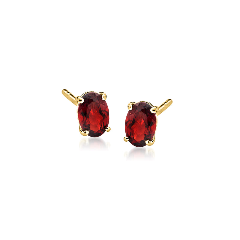 14kt yellow gold oval garnet stud earrings with deep red stones
