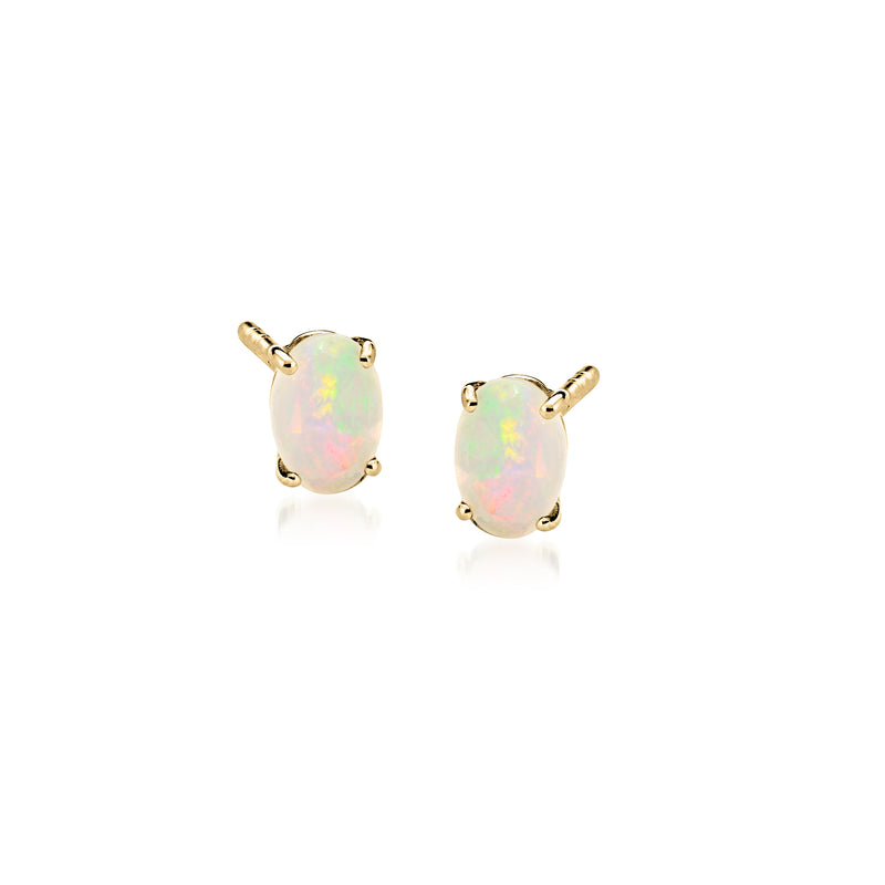 14kt yellow gold oval opal stud earrings with butterfly backs