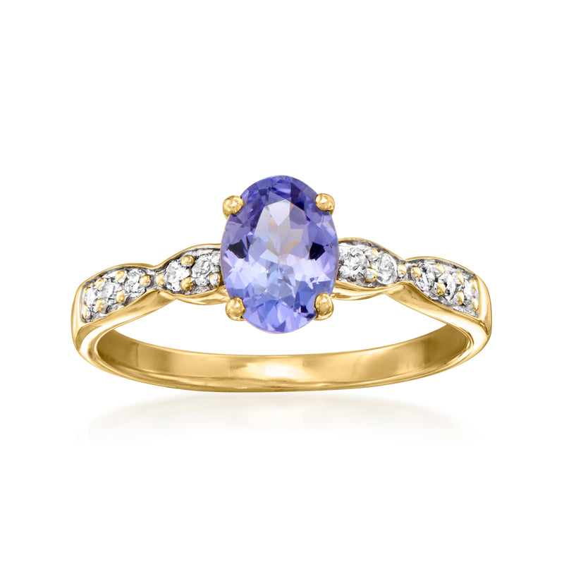 Vintage tanzanite and diamond ring in 14kt yellow gold, oval purple center stone