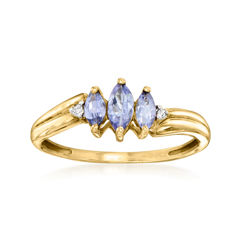 Vintage tanzanite and diamond ring, oval blue center stone in 10kt yellow gold