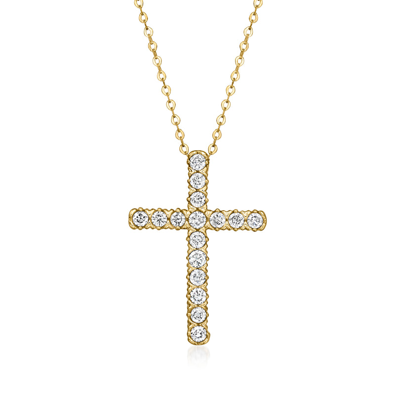 Vintage diamond cross pendant necklace in 10kt yellow gold with bezel-set stones