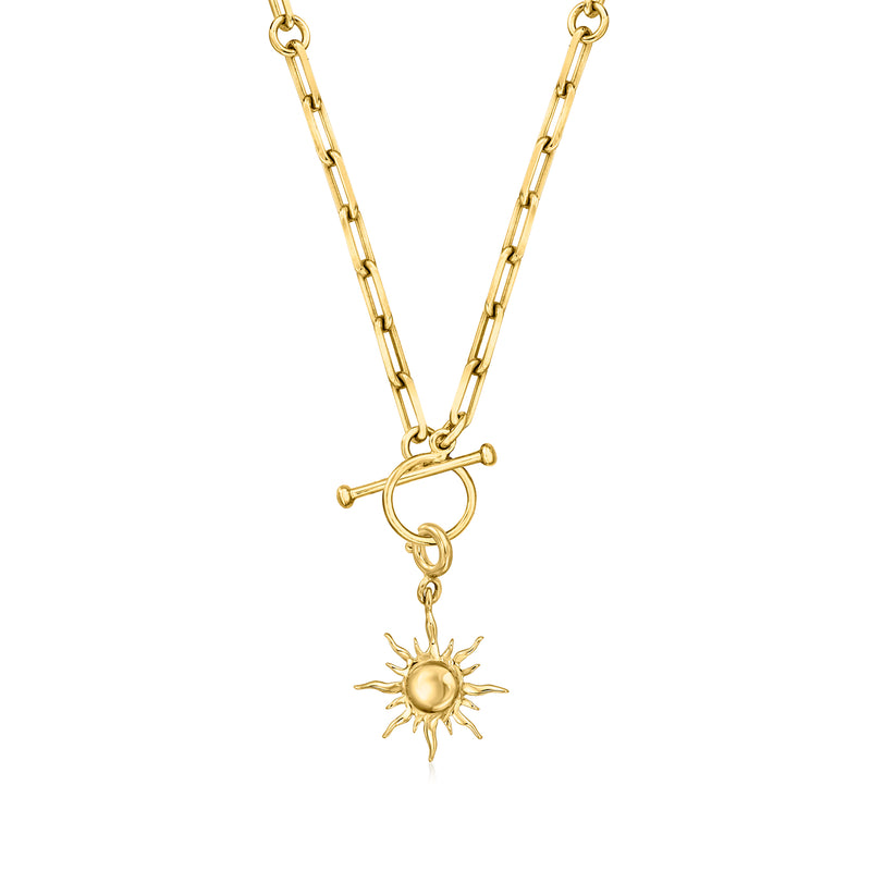 Gold sun charm pendant with radiant rays and domed circular center