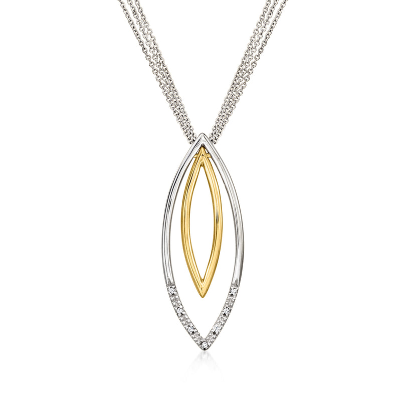 Two-tone marquise diamond pendant necklace with dual gold center on link chain