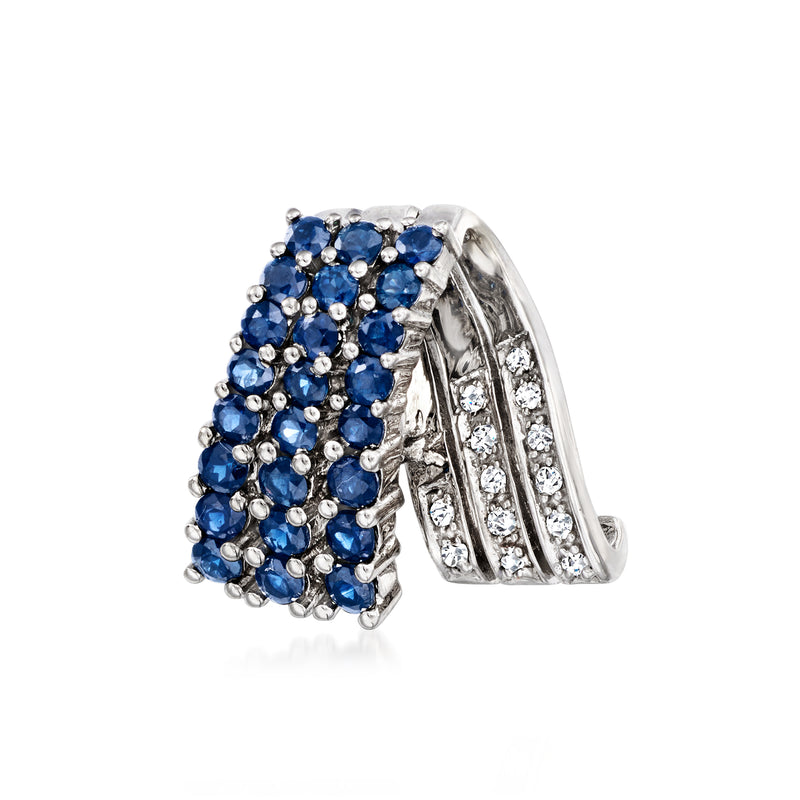 14kt white gold slide pendant with blue sapphire and diamond cluster