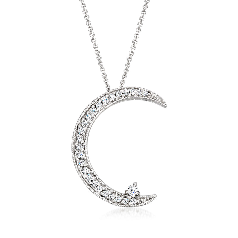 Diamond crescent moon pendant necklace in white gold
