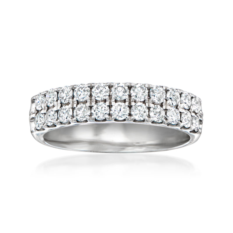 Vintage double-row diamond band ring in 14kt white gold with round stones