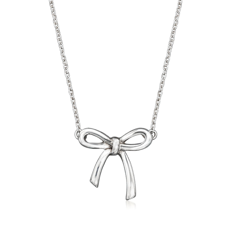 Vintage Tiffany sterling silver bow necklace with ribbon-style pendant and chain