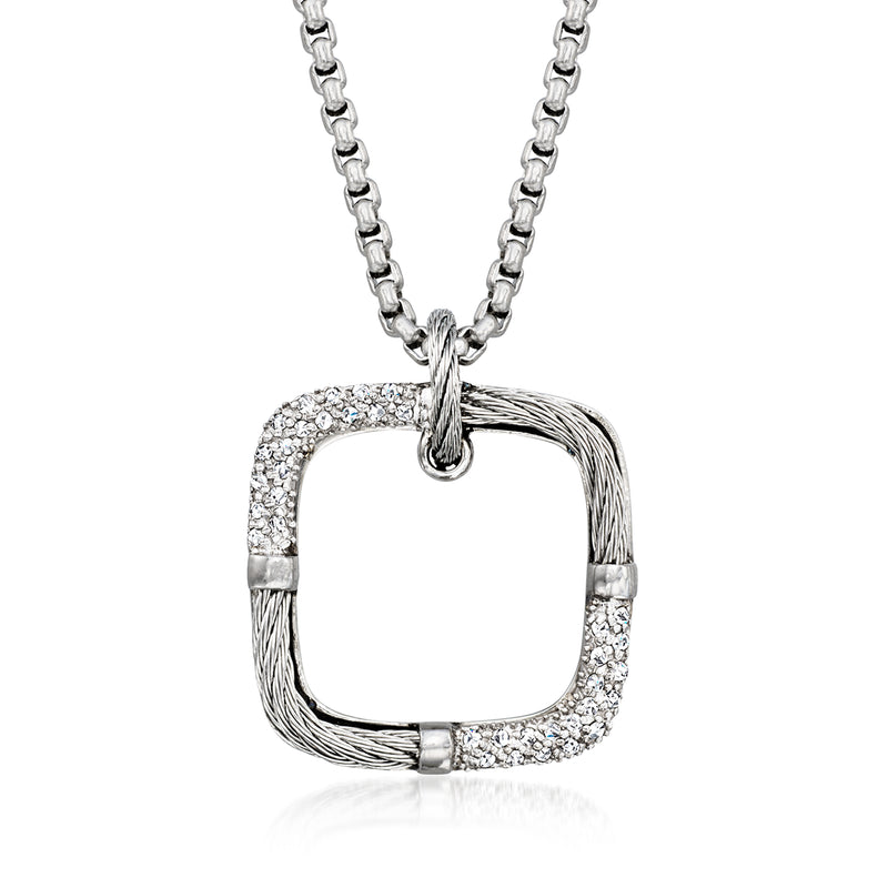 ALOR square pendant necklace with diamond accents and gray stainless steel