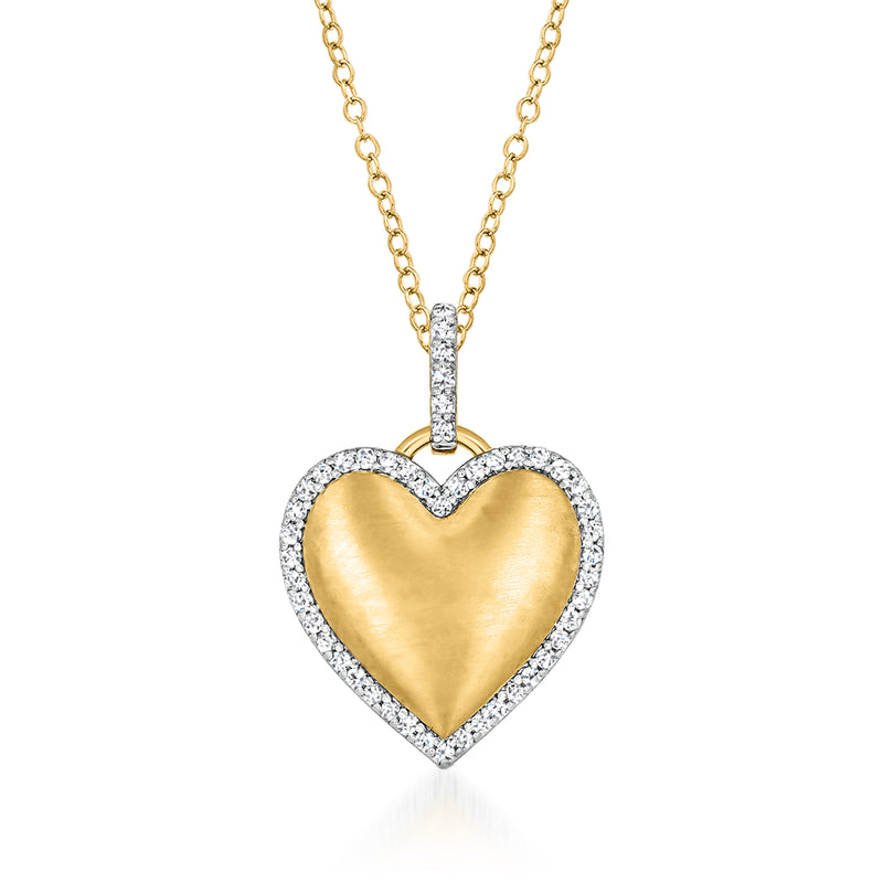 Diamond heart pendant necklace in 18kt gold over sterling with pavé diamond border