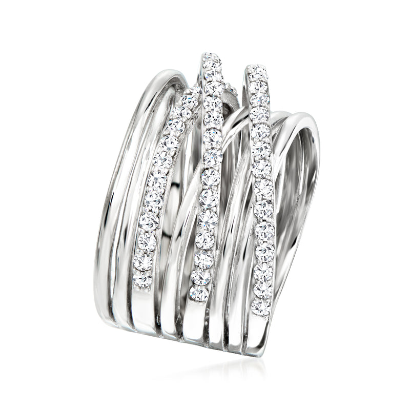 Sterling silver stacked highway zircon ring with vertical rows of white stones
