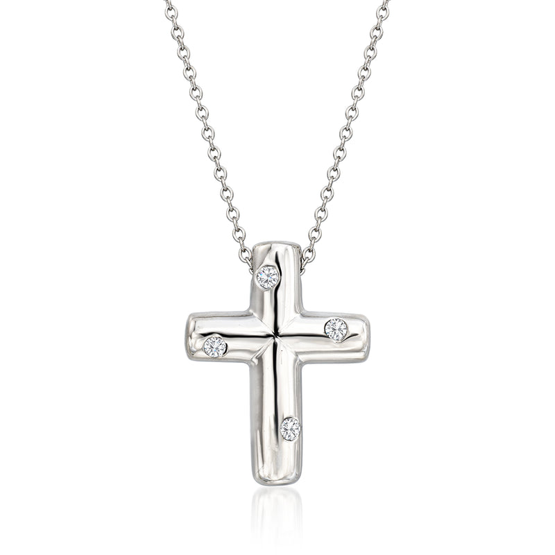Platinum cross necklace with round diamond accents and link chain