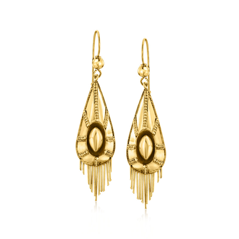Vintage 18kt yellow gold fringe drop earrings with oval centerpiece and dangles