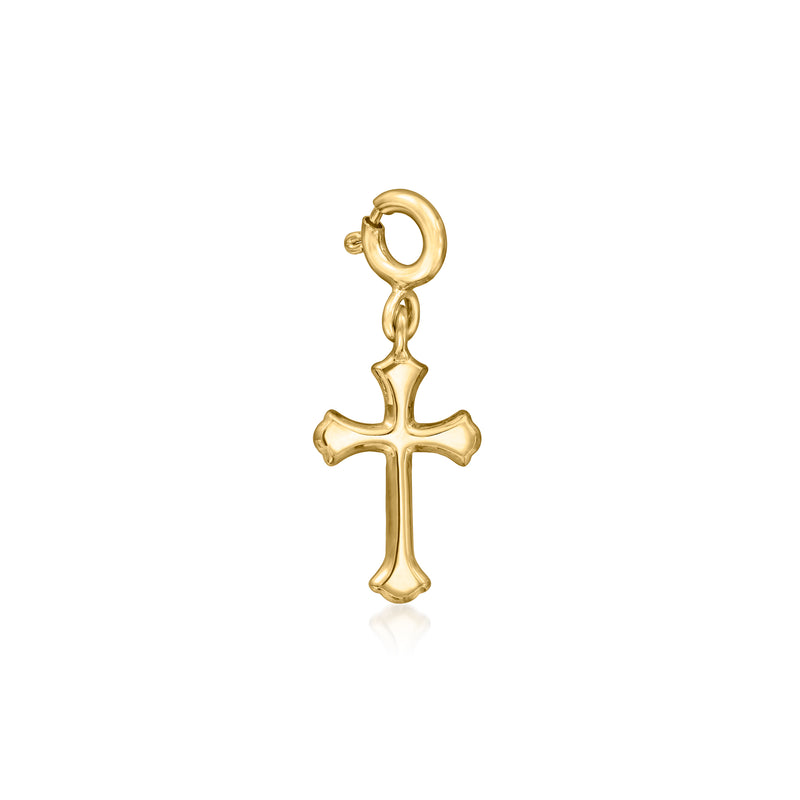 Gold over sterling cross charm with round loop and hanging chain link