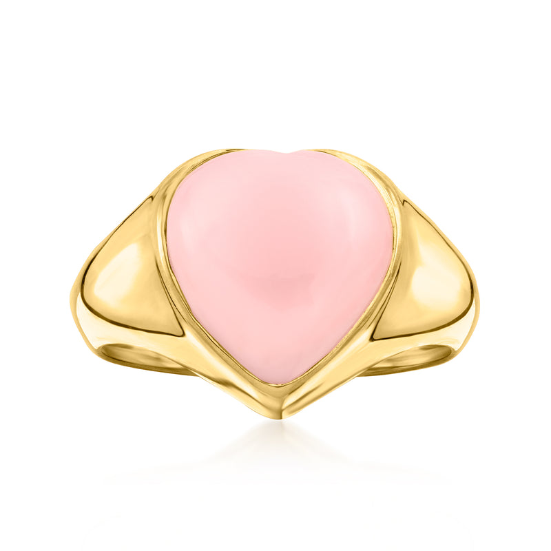 Gold over sterling ring with pink heart opal cabochon