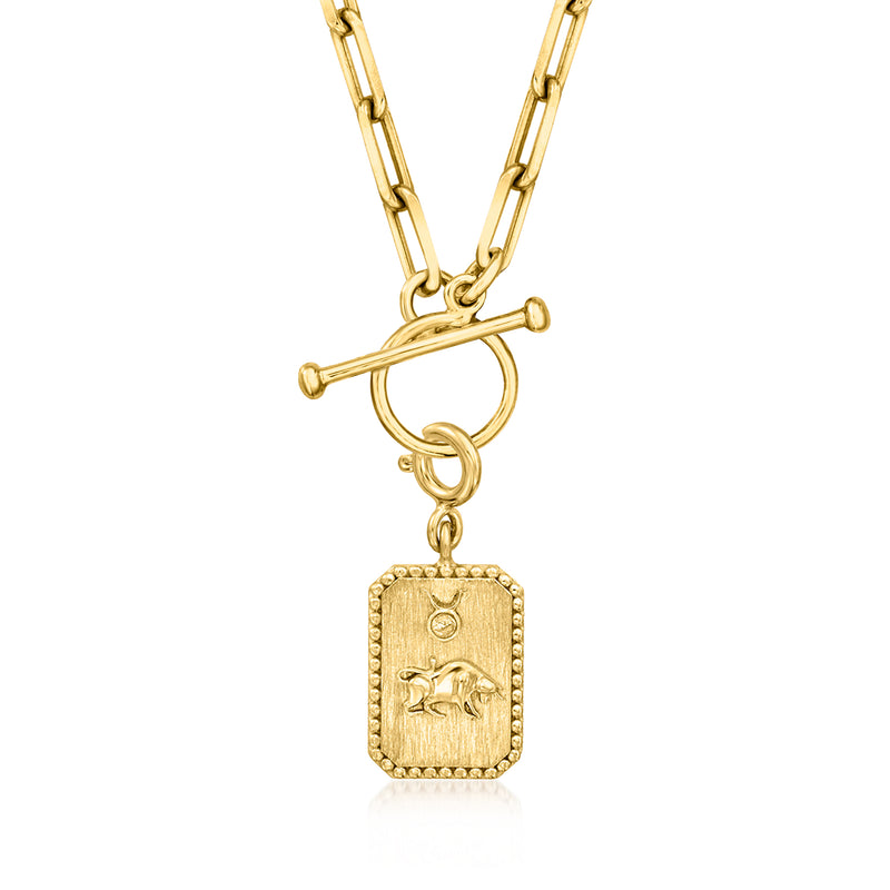 Zodiac charm pendant on gold chain, rectangular gold over sterling with loop bail