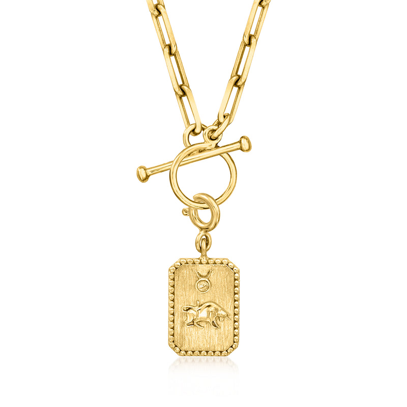 Rectangular zodiac charm with gold chain, gold over sterling pendant and loop bail