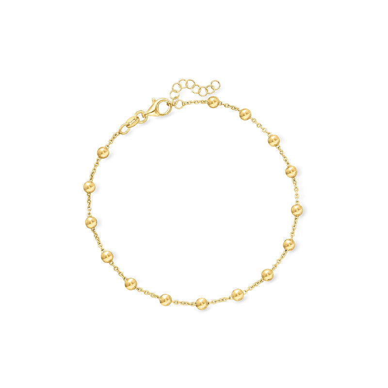 Gold over sterling bead station anklet with round ball beads and spring-ring clasp