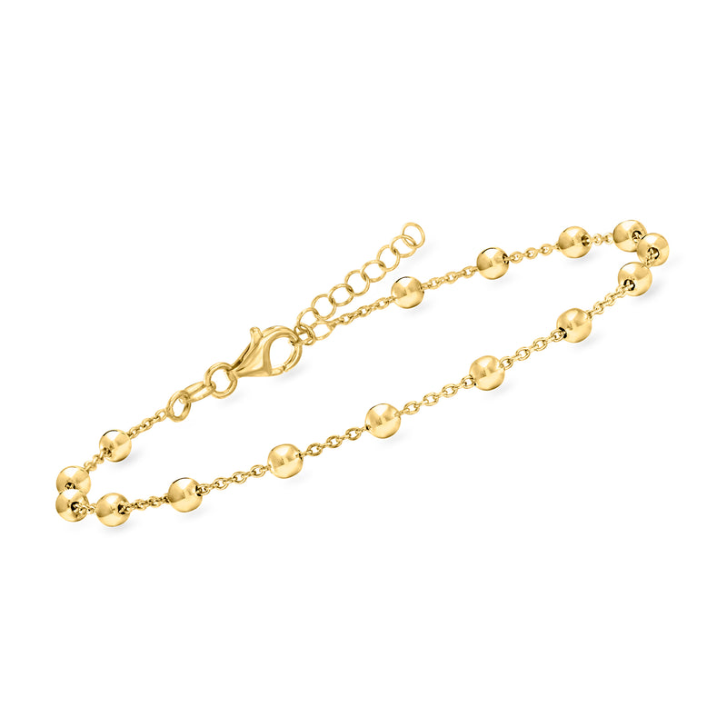 Gold over sterling bead station anklet with ball-bead stations on chain and clasp