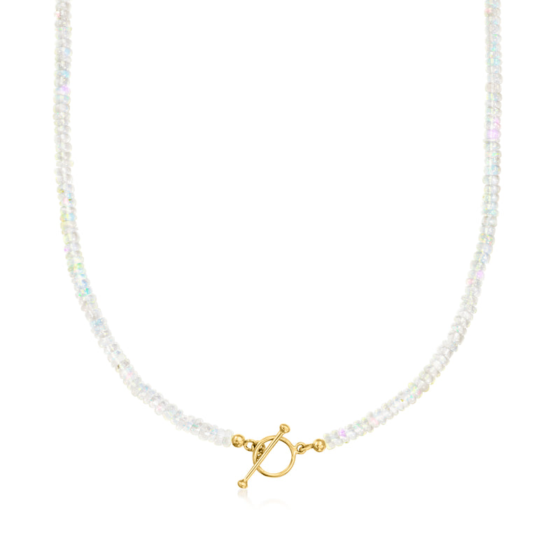 Opal bead toggle necklace with gold clasp and small round accent charm