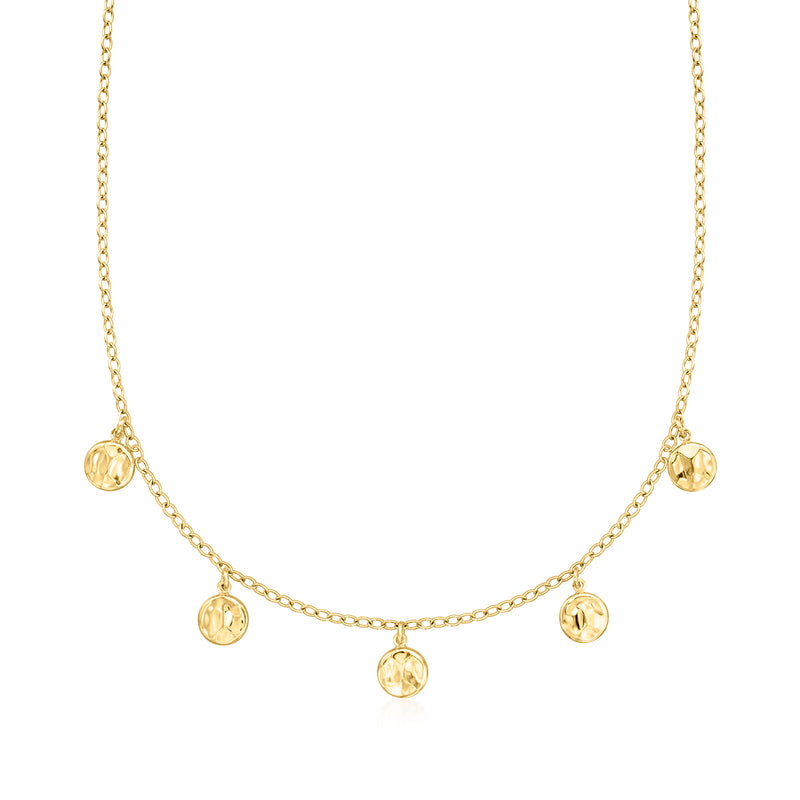 18kt gold over sterling hammered disc station necklace with five round pendants
