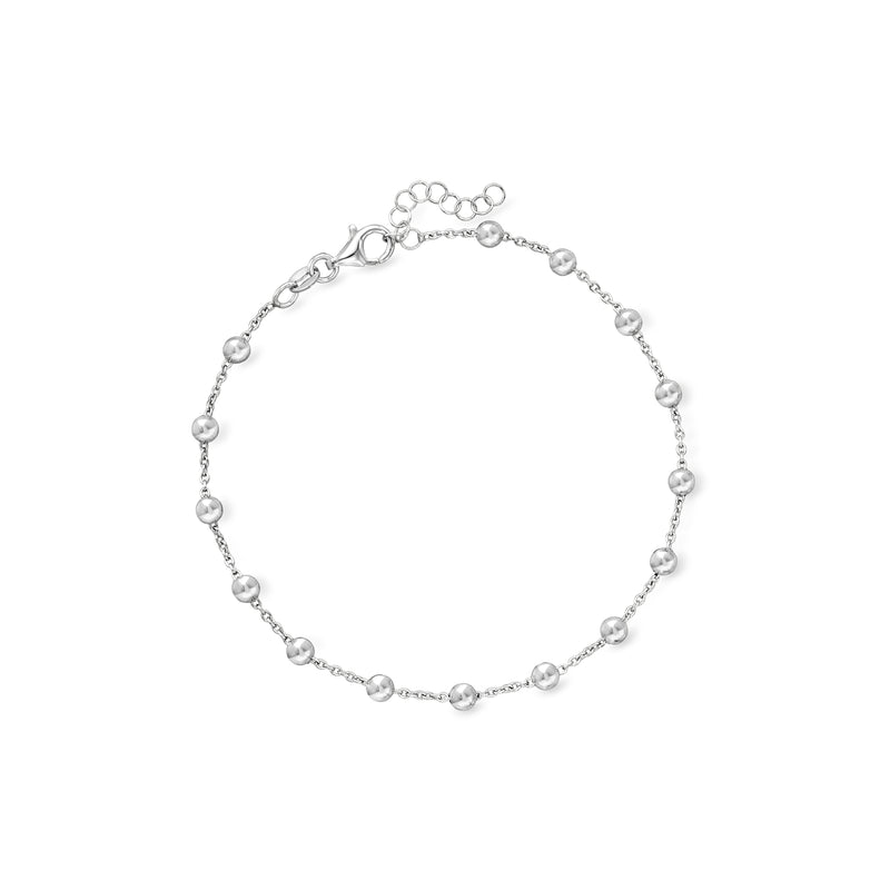 Sterling silver bead station anklet with small round bead stations and chain links