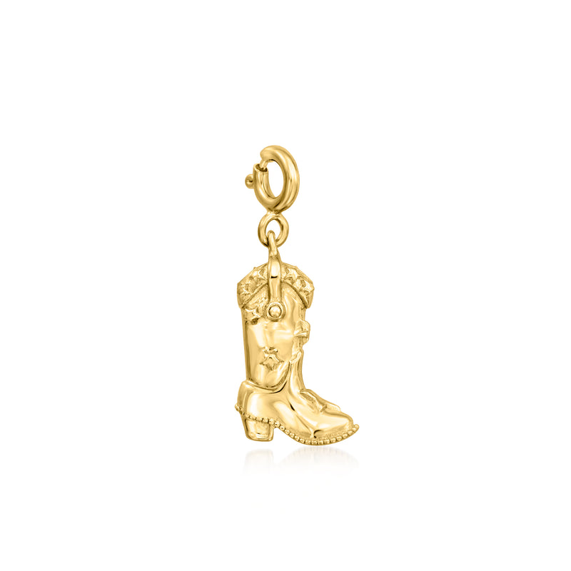 Gold over sterling cowboy boot charm with detailed boot and lasso top loop
