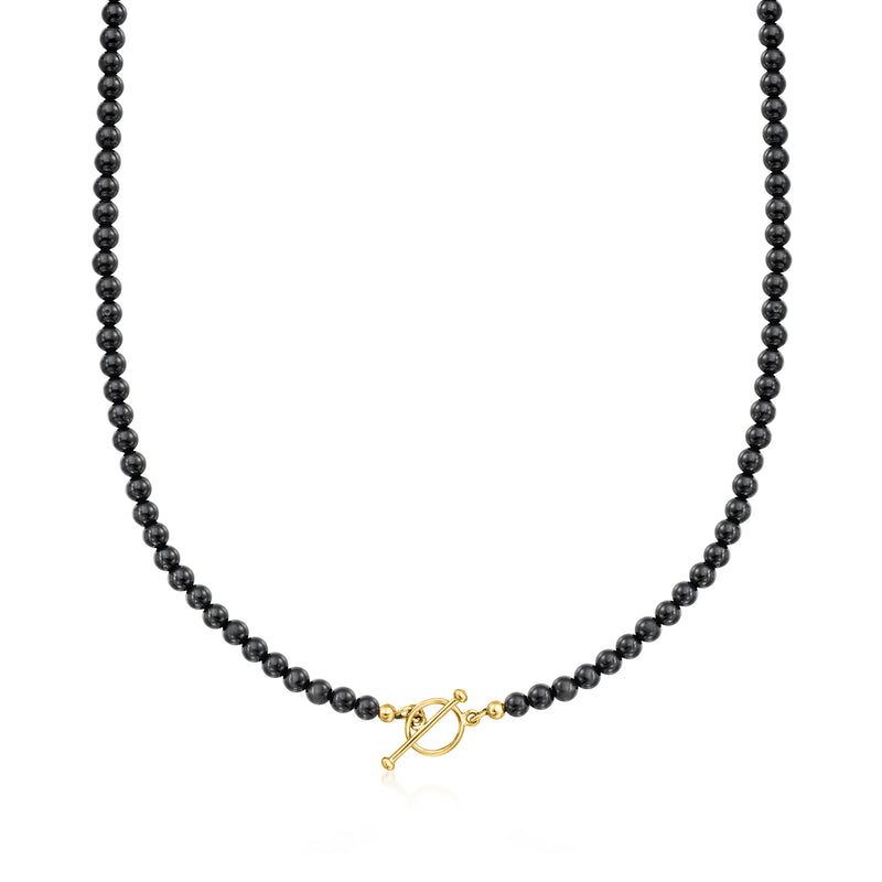 Onyx bead toggle necklace with 18kt gold-tone clasp