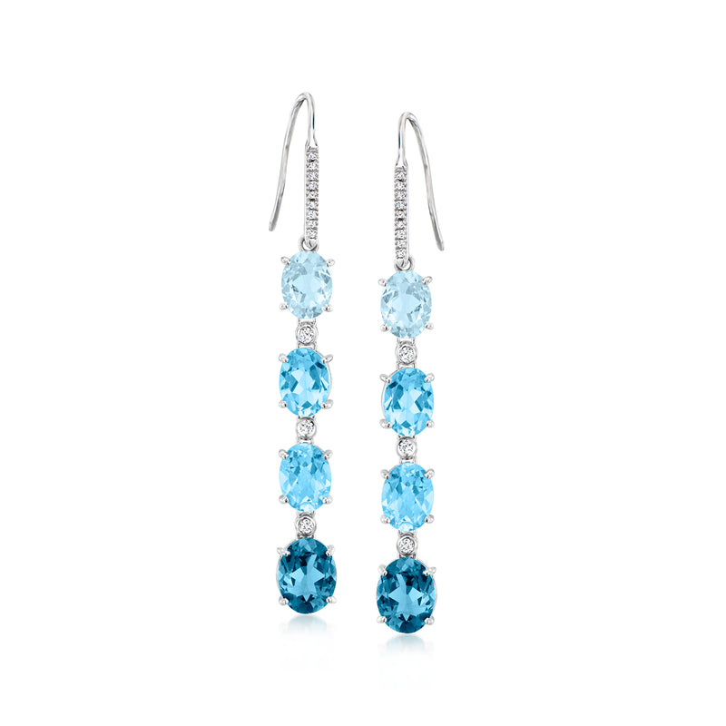 Sterling silver earwire drop earrings with sky blue topaz ovals and diamond accents