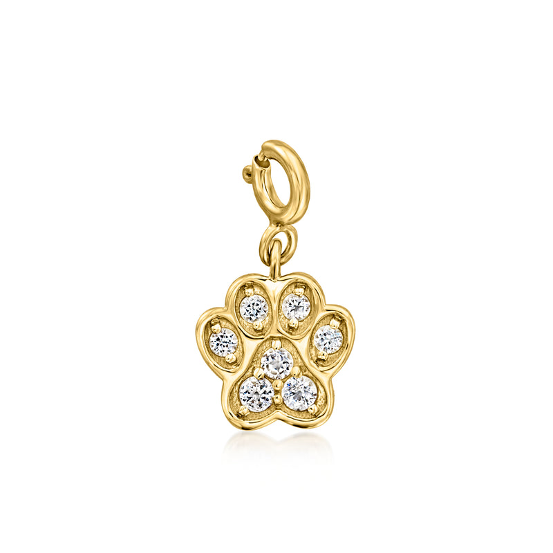 18kt gold over sterling paw print charm with clear gemstone accents