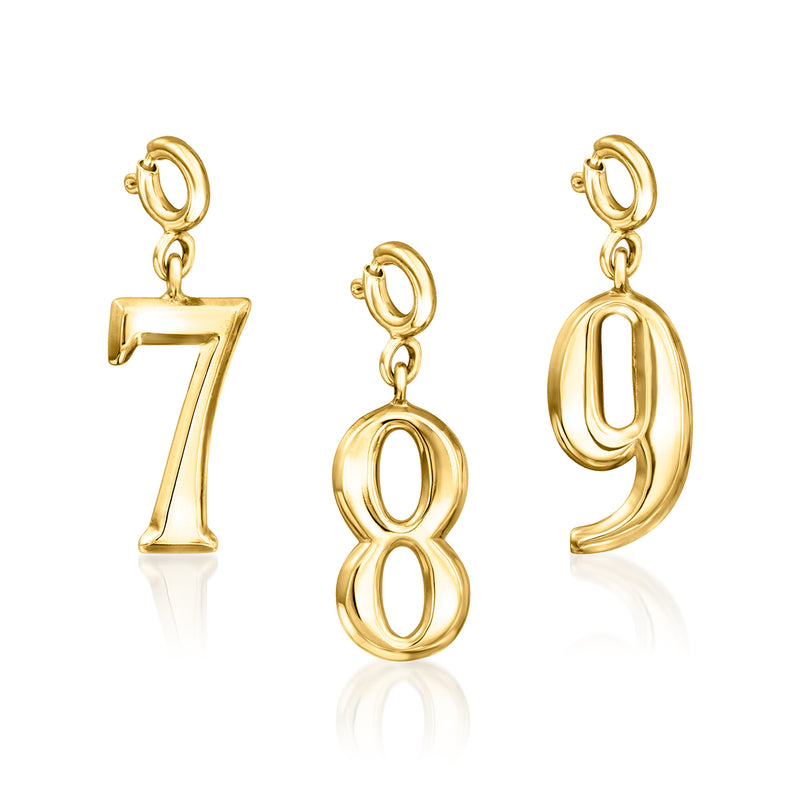 Gold over sterling number charm with numbers 7, 8, and 9 shown together