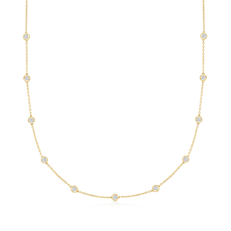 14kt yellow gold station necklace with round bezel-set lab-grown diamonds