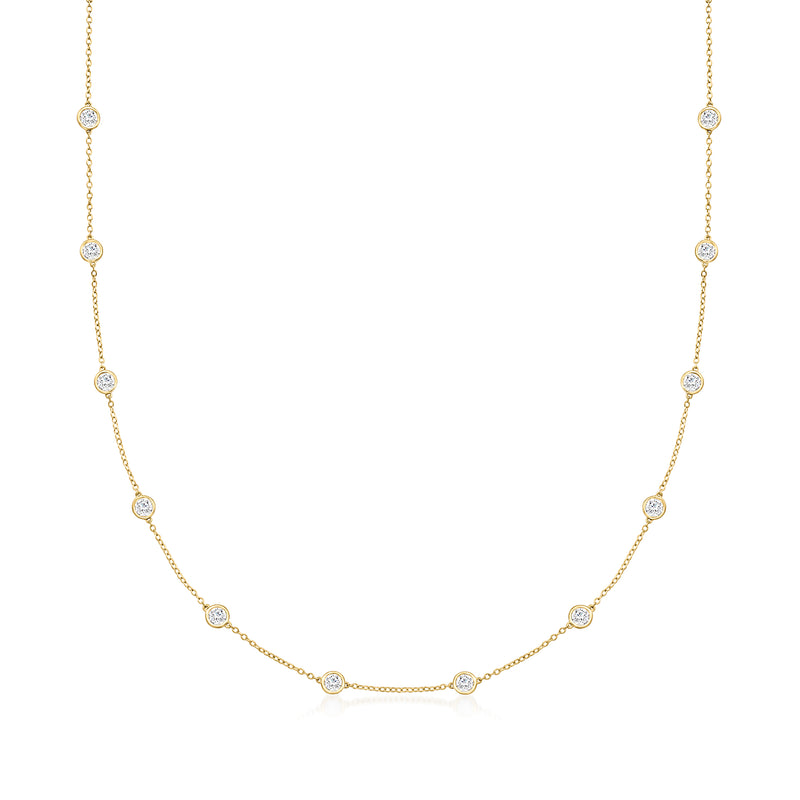 14kt yellow gold lab-grown diamond station necklace with round bezel-set links