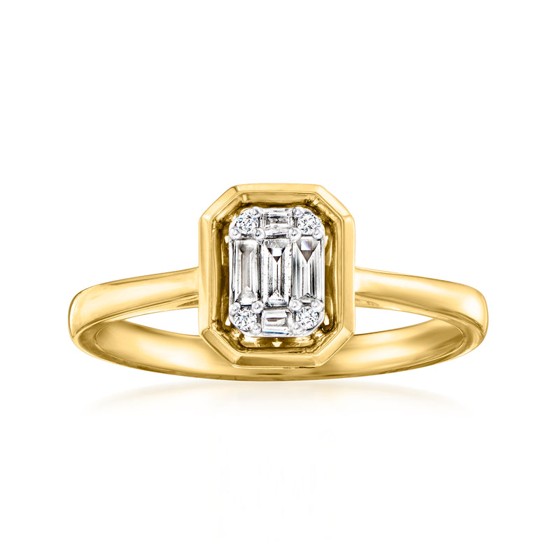 18kt gold over sterling diamond cluster ring with emerald-cut square center stone