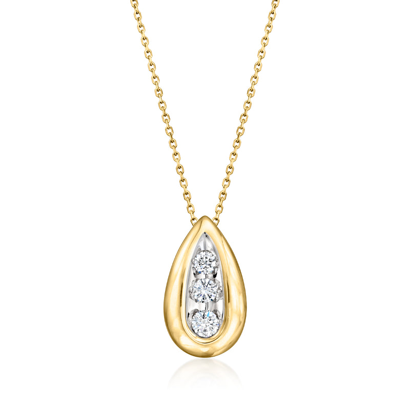 Vintage teardrop diamond pendant necklace, 14kt yellow gold with pear-shaped centerpiece