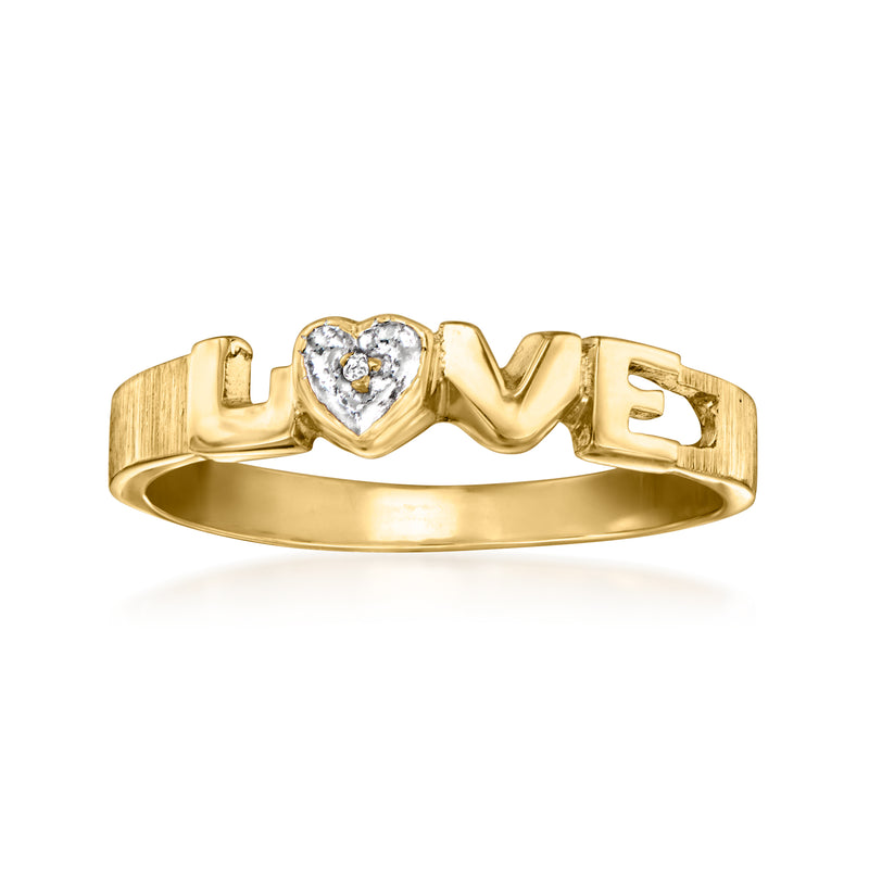 10kt yellow gold vintage love ring with heart-shaped diamond center