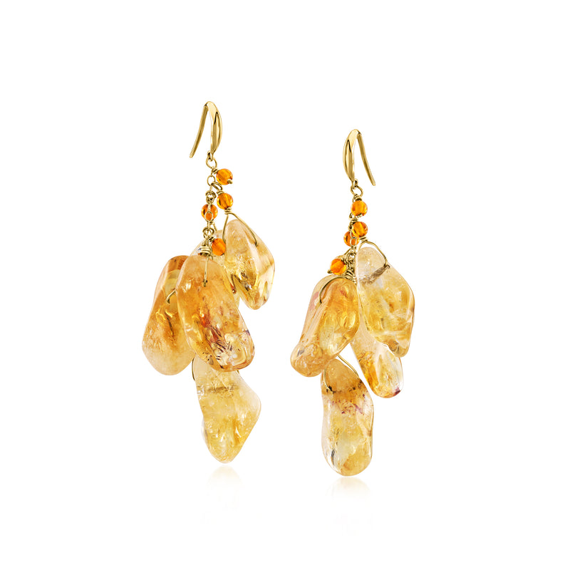 14kt yellow gold citrine drop earrings with faceted golden stones and earwire hooks